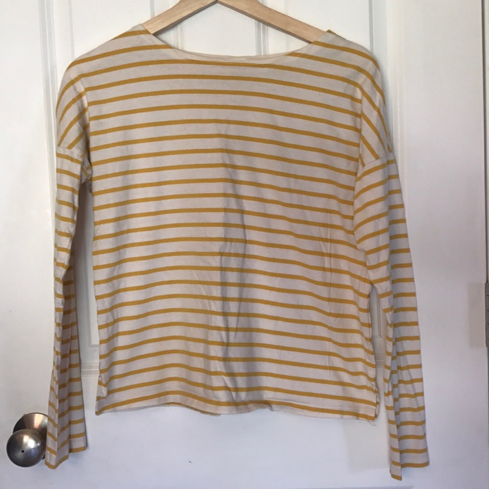 mustard and cream striped long sleeve top